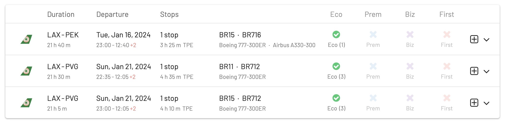EVA Air award flights from the United States to China (AwardFares).