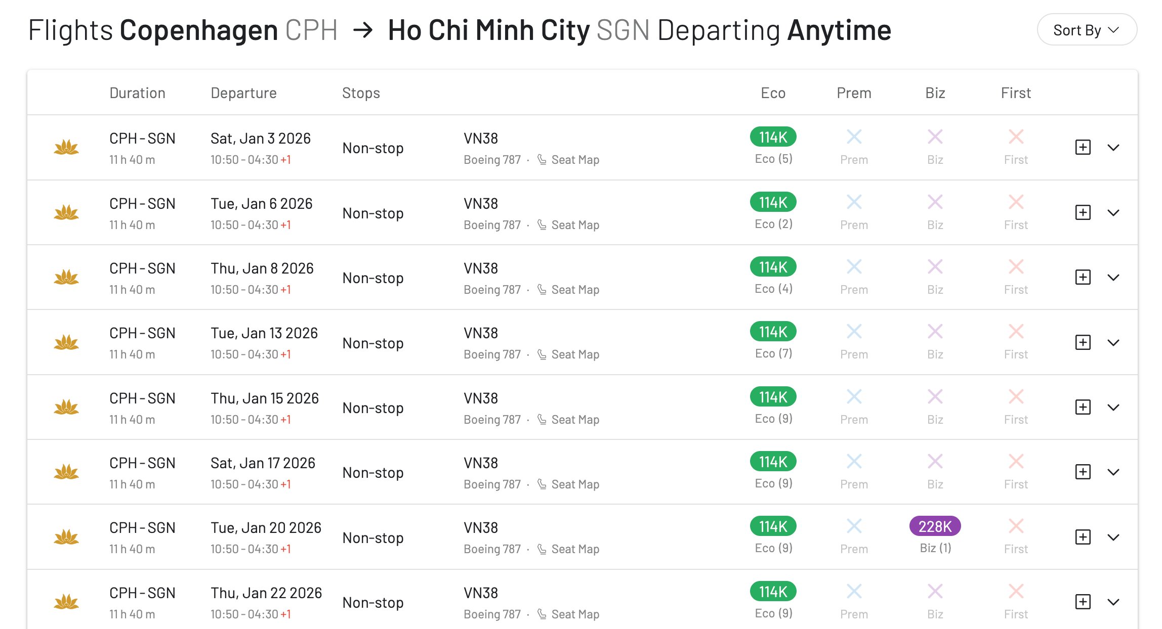 Map showing the new direct route between Vietnam and Denmark.