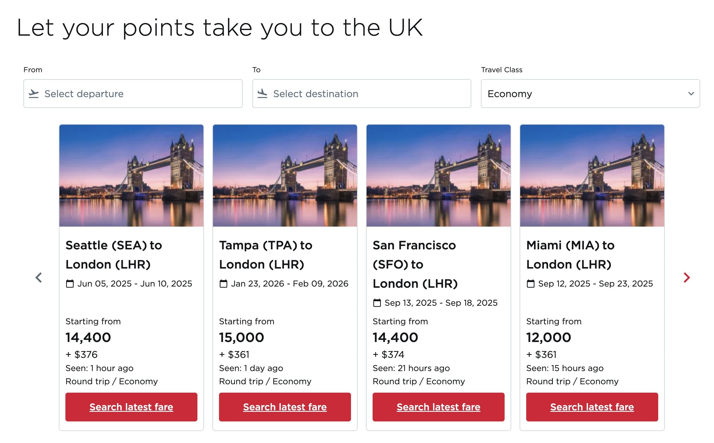 Virgin Atlantic award sale – fly to the UK from 4,800 points.