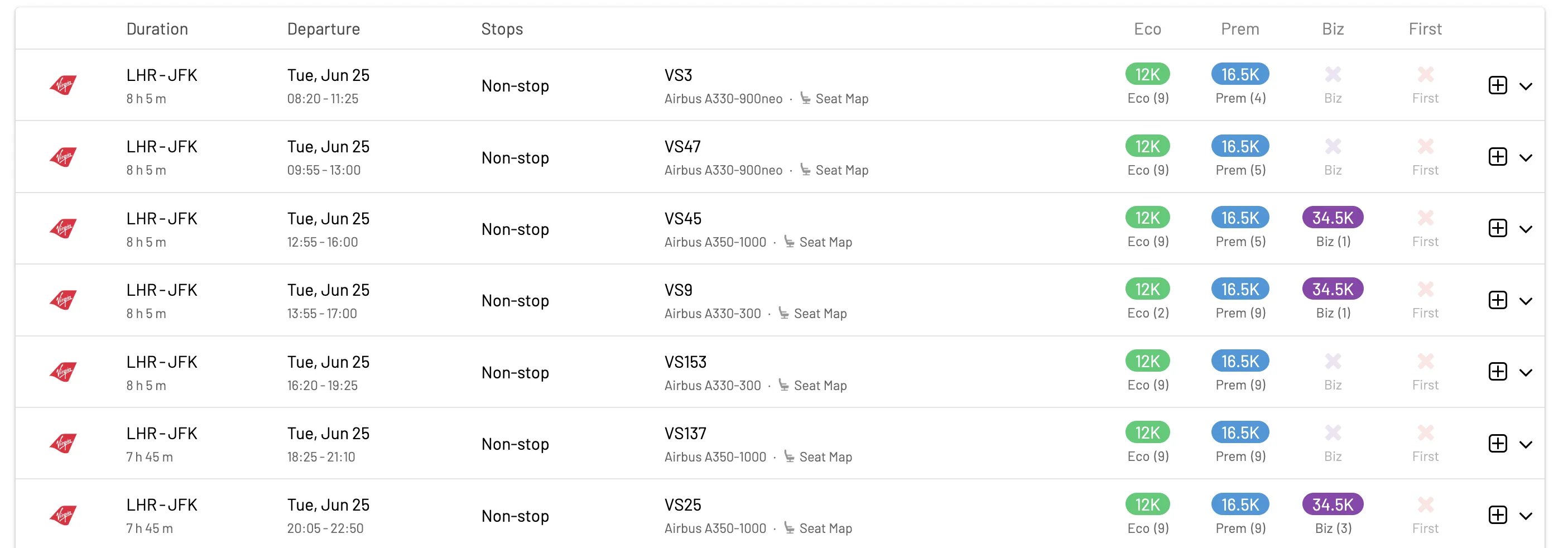 Easily search for Virgin Atlantic Discounted Rewards.