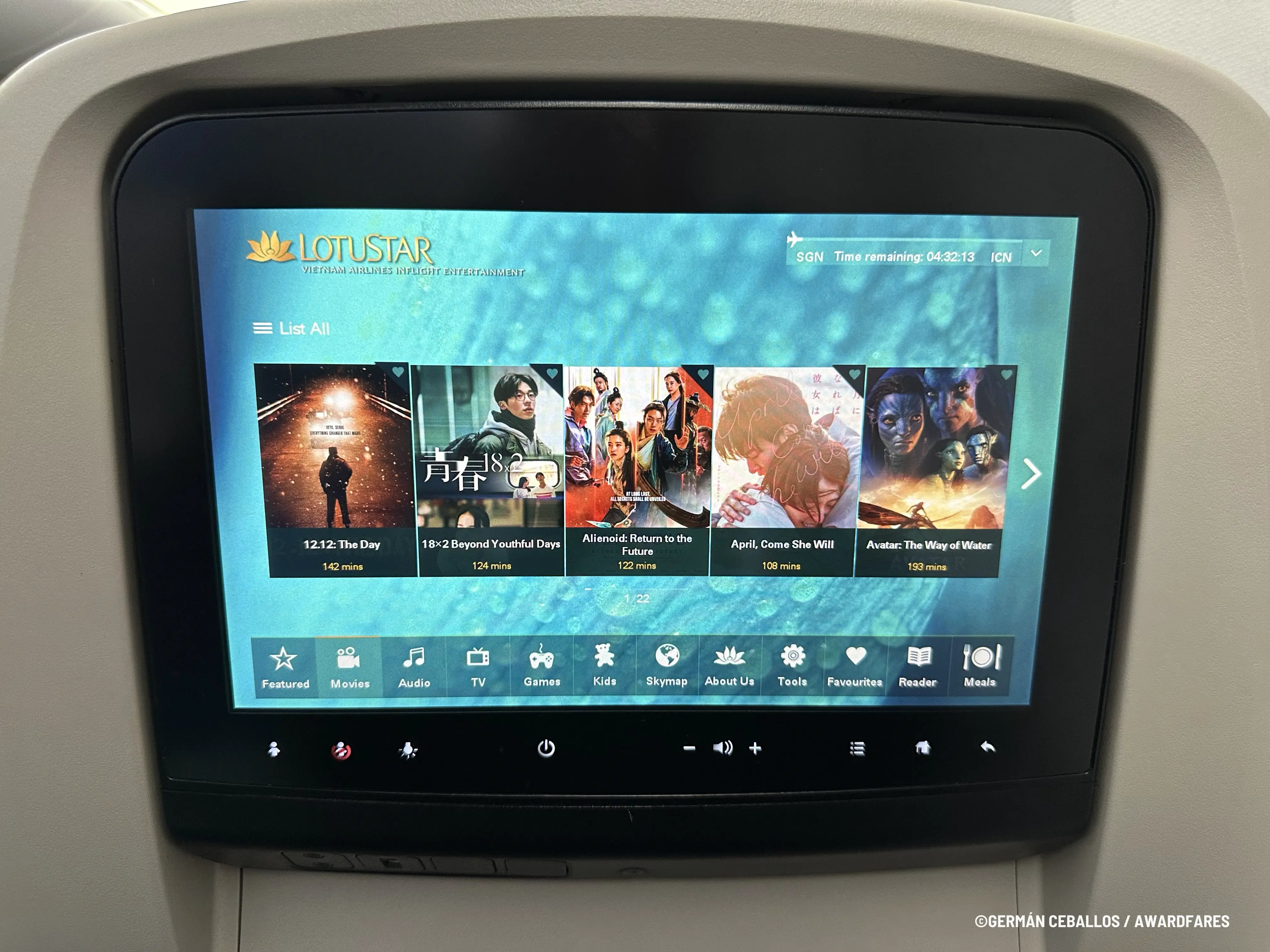 Sistema de entretenimiento a bordo de Vietnam Airlines (787-10) Ho Chi Minh a Seúl