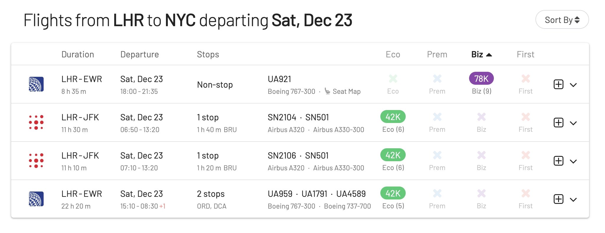  SAS EuroBonus Award Flights from London to New York over Christmas 2023