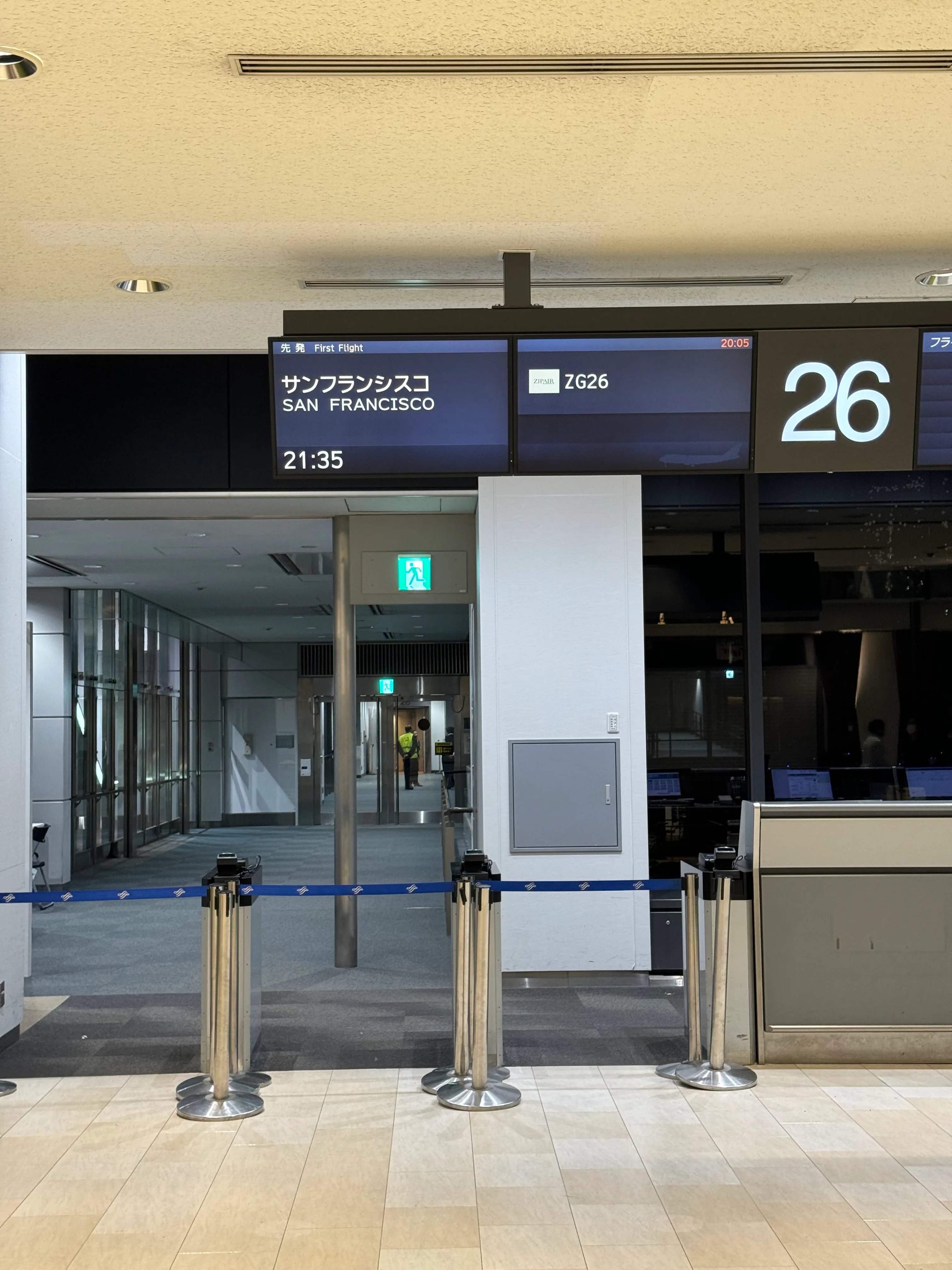 Boarding gate for the ZIPAIR flight to San Francisco.